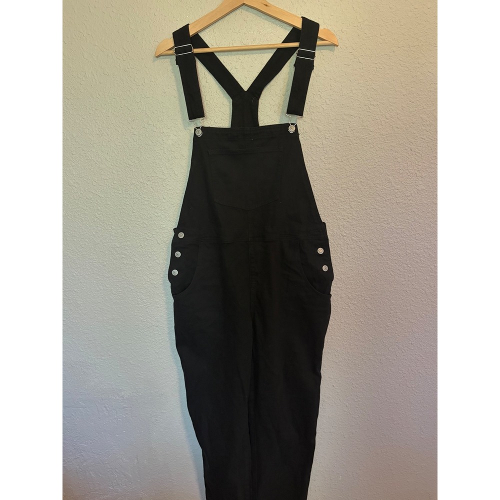 Unbranded Womens LC78077-102 Black Denim Utility Bib Overalls Large EXCELLENT